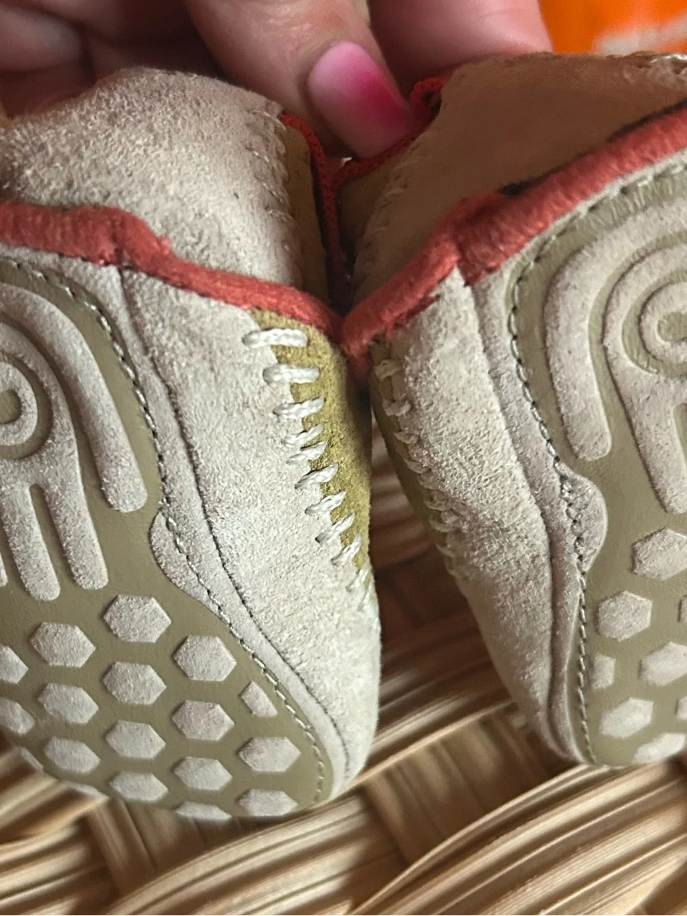 Wolverine Suede Kids Moccasins with Coral Trim